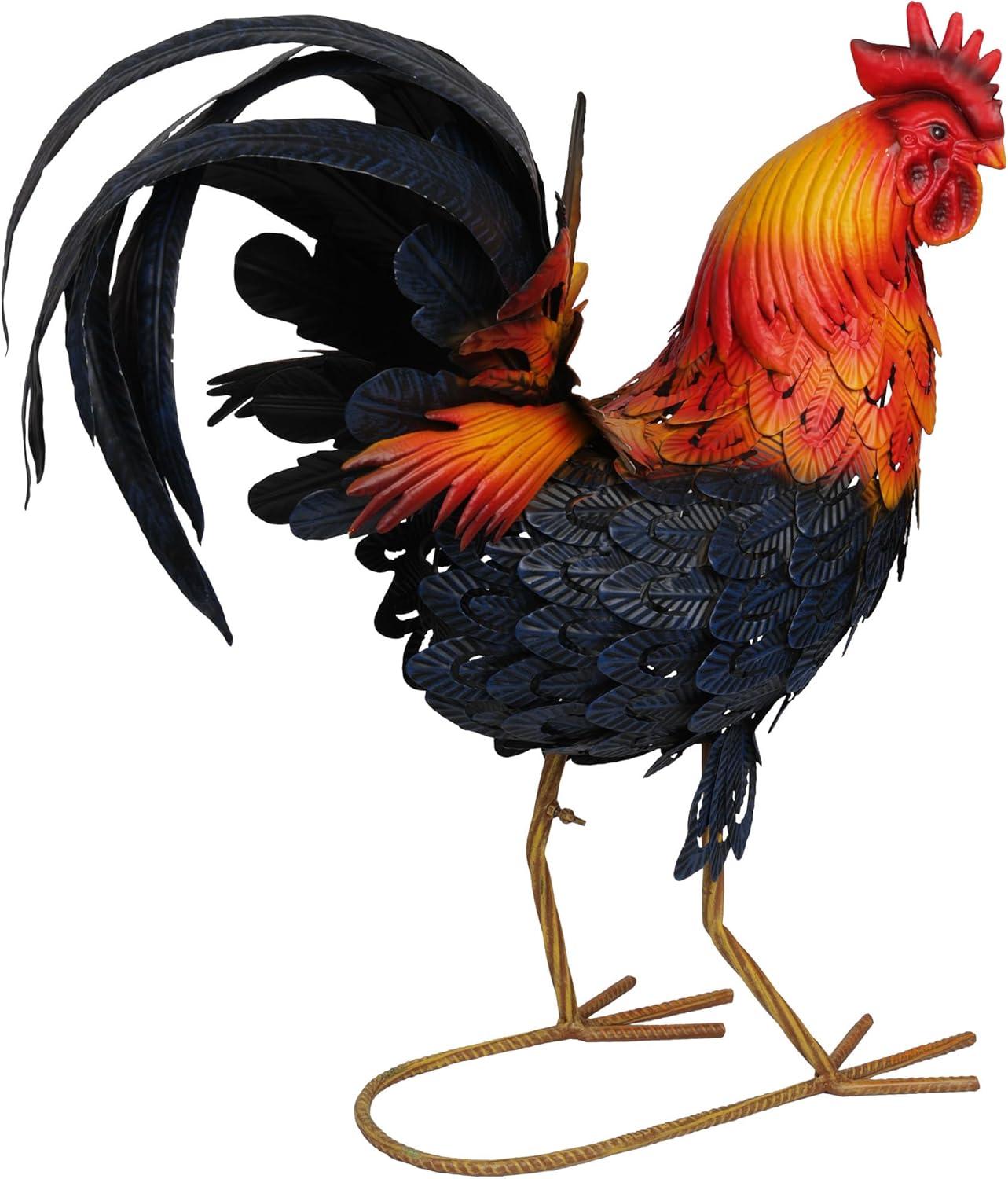 25"H Metal Colorful Rooster Decor Statue for Garden, Patio & Lawn