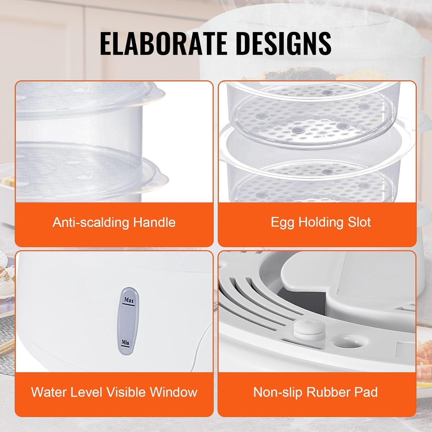 VEVOR VEVOR 7.4Qt Electric Food Steamer 2-Tier Vegetable Steamer & 60 Min Timer 800W