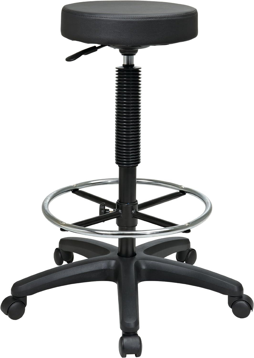 Sleek Black Leatherette 360 Swivel Drafting Stool with Metal Base