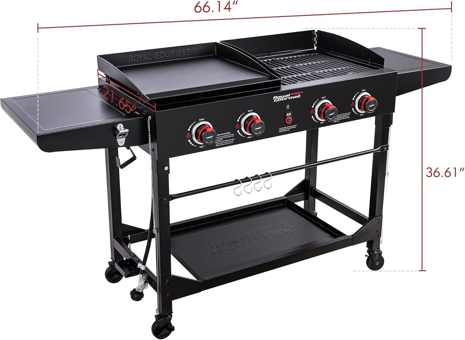 Royal Gourmet 4-Burner Black Stainless Steel Gas Grill and Griddle Combo