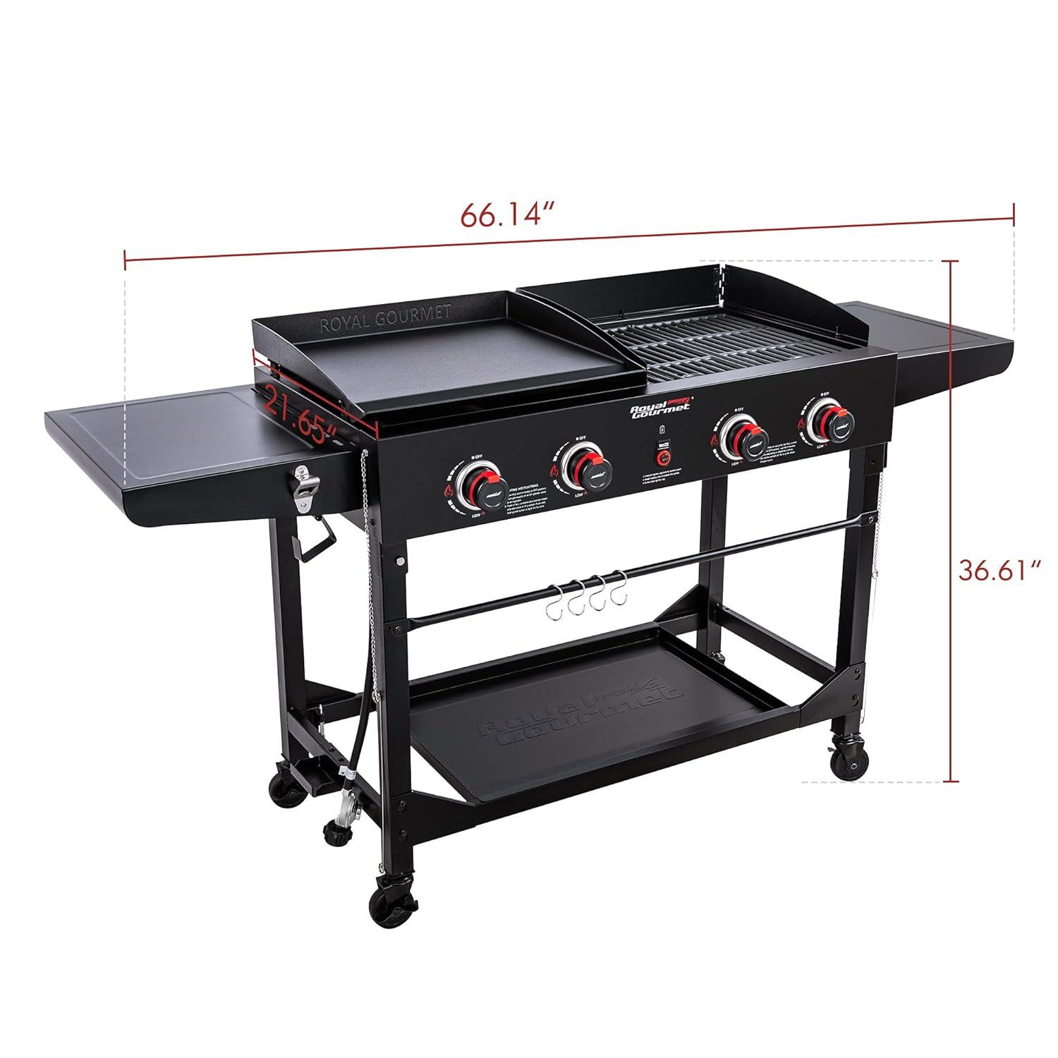 Royal Gourmet 4 - Burner Flat Top Liquid Propane 48000 BTU Gas Grill with Side Tables