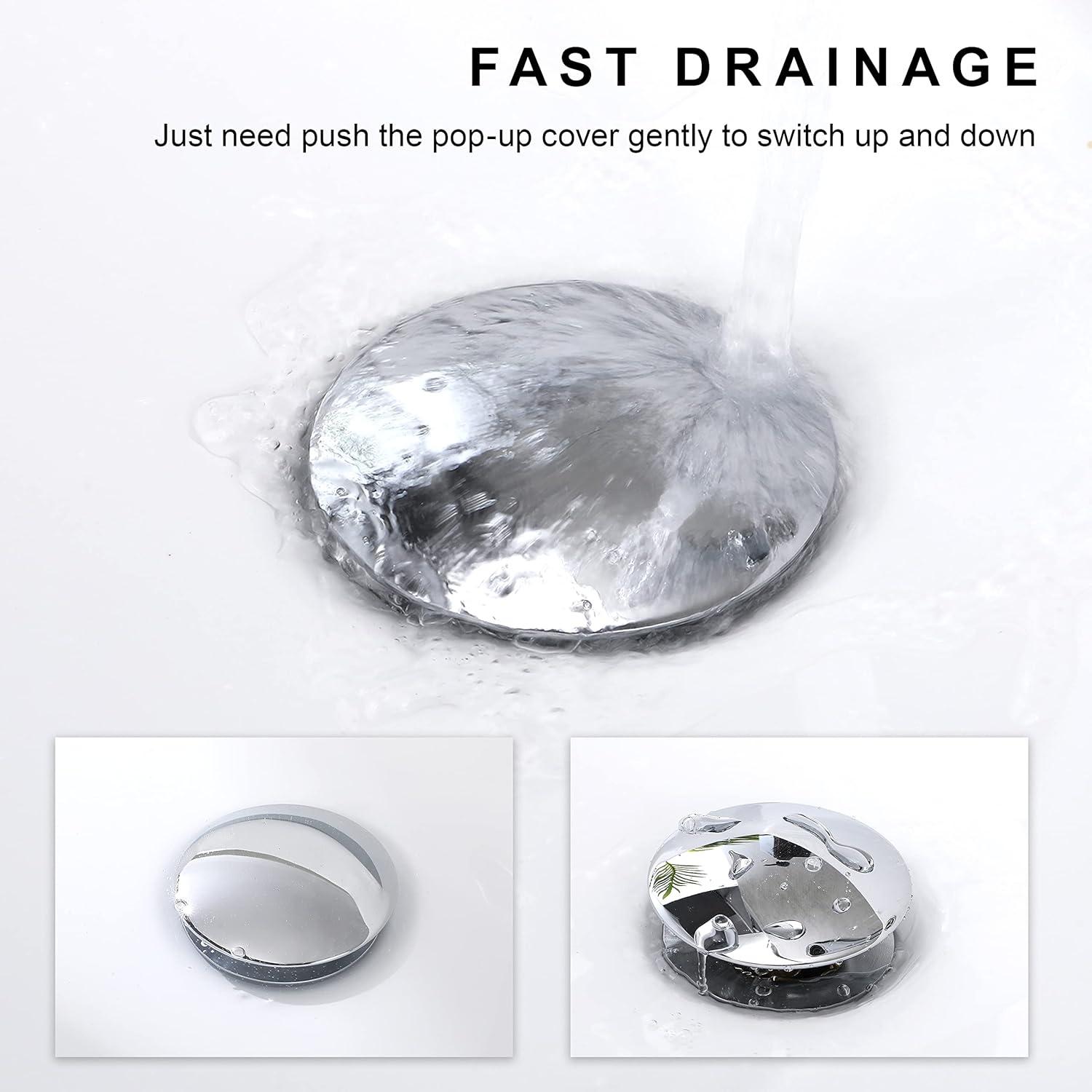 Chrome Pop-Up Bathroom Sink Drain Stopper with Overflow