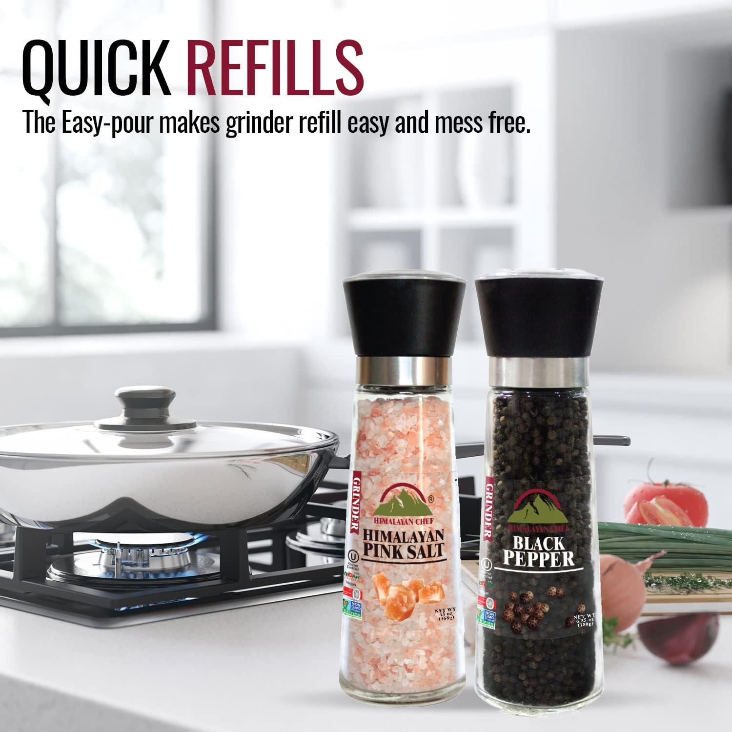 Himalayan Chef 2 Pieces Of Pink Salt & Black Pepper Grinders Mills