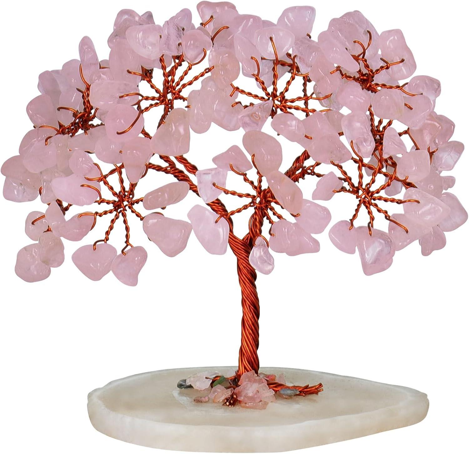 Natural Quartz Crystal Money Tree Natural Healing Crystal Bonsai Tree Pink One Size