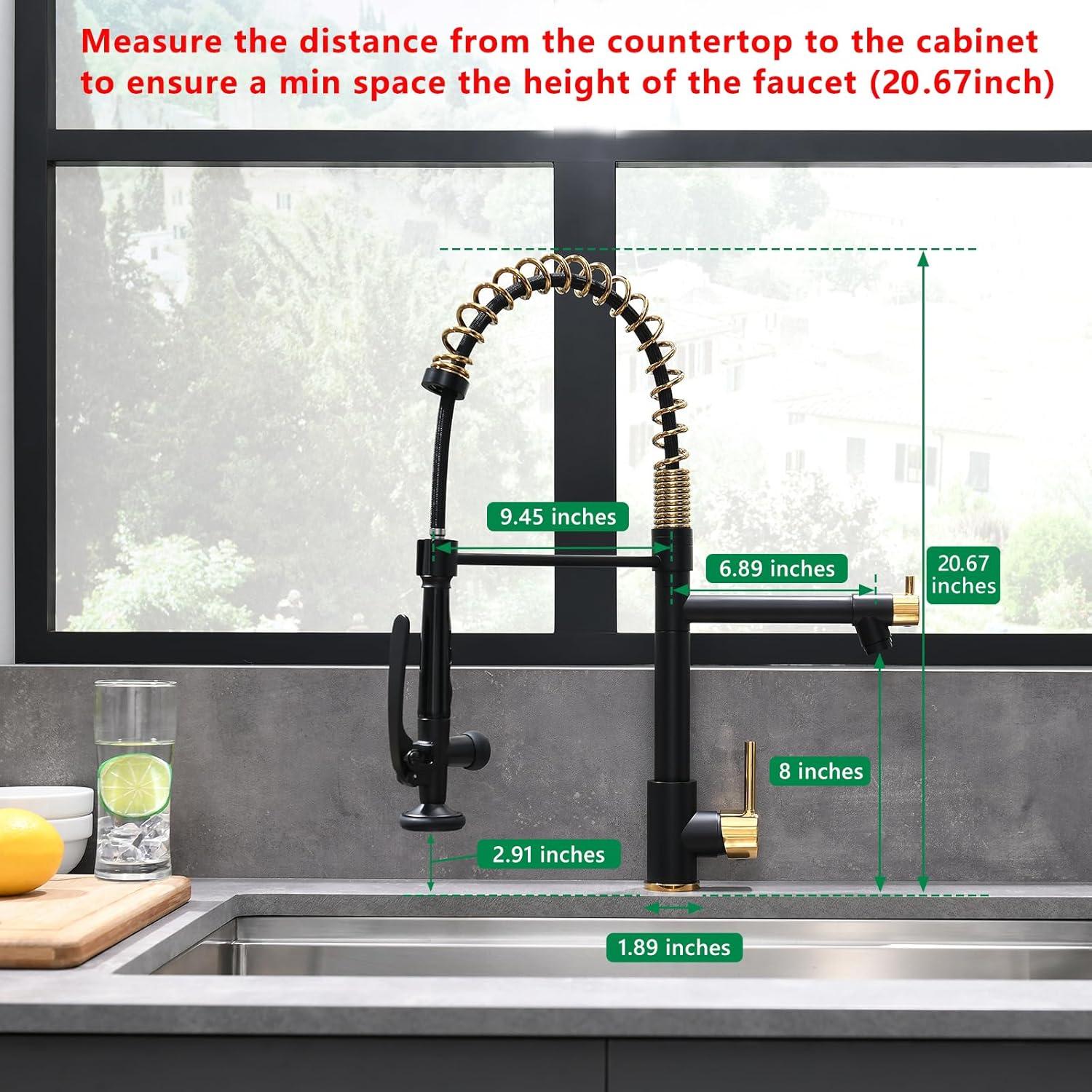 Matte Black and Gold Pull-Down Kitchen Faucet with Sprayer