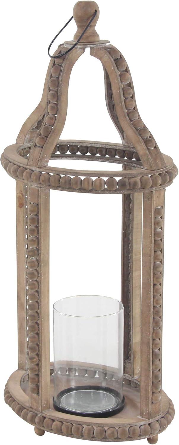 Olivia & May 29" x 13" Rustic Glass/Wood Cage Style Candle Holder Brown: Traditional Wooden Lantern, Tabletop Centerpiece