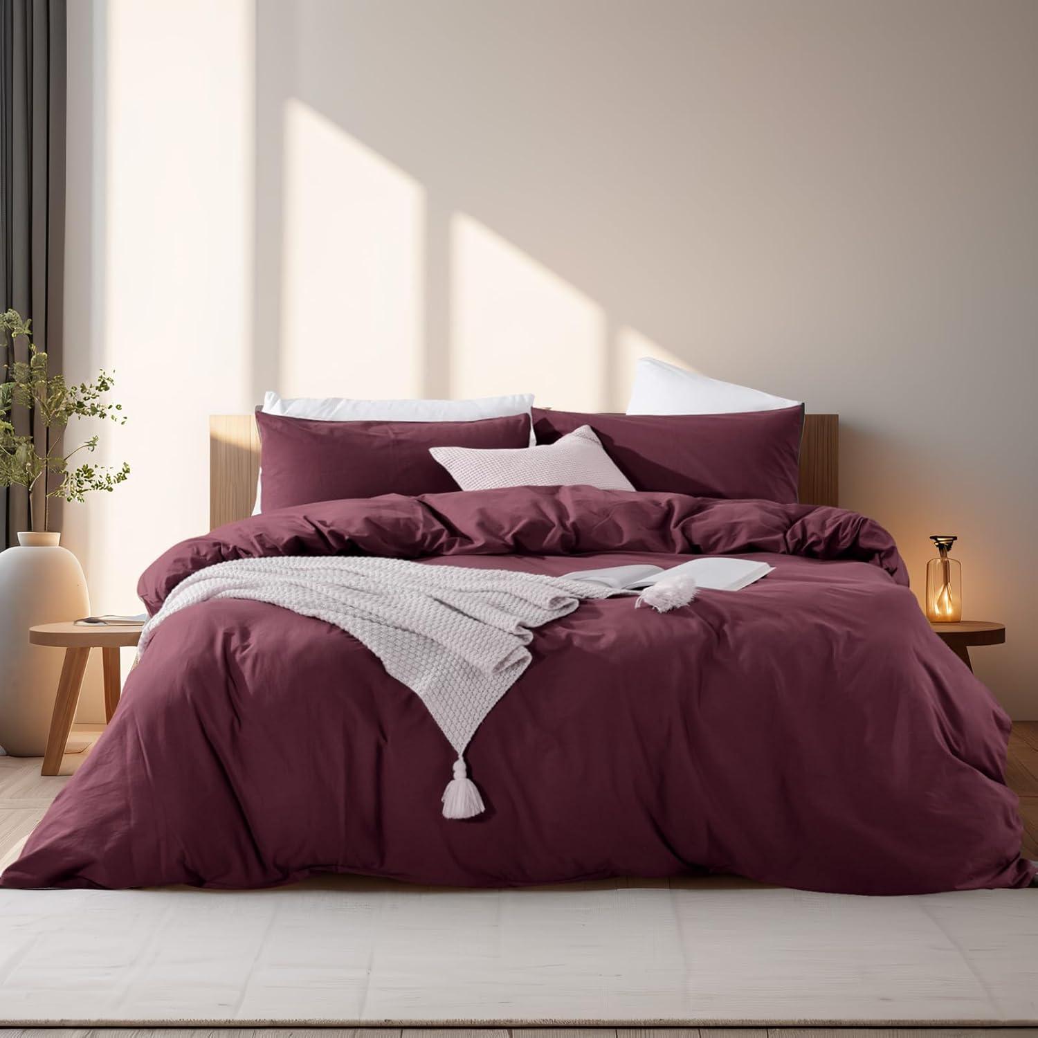 NEXHOME PRO Duvet Cover Set 100% Washed Cotton Oversized Queen 98"x98", Organic Natural Linen Look Textured 3 Pieces Bedding Set Apricot Yellow with Zipper Closure, Breathable, Soft (No Comforter)