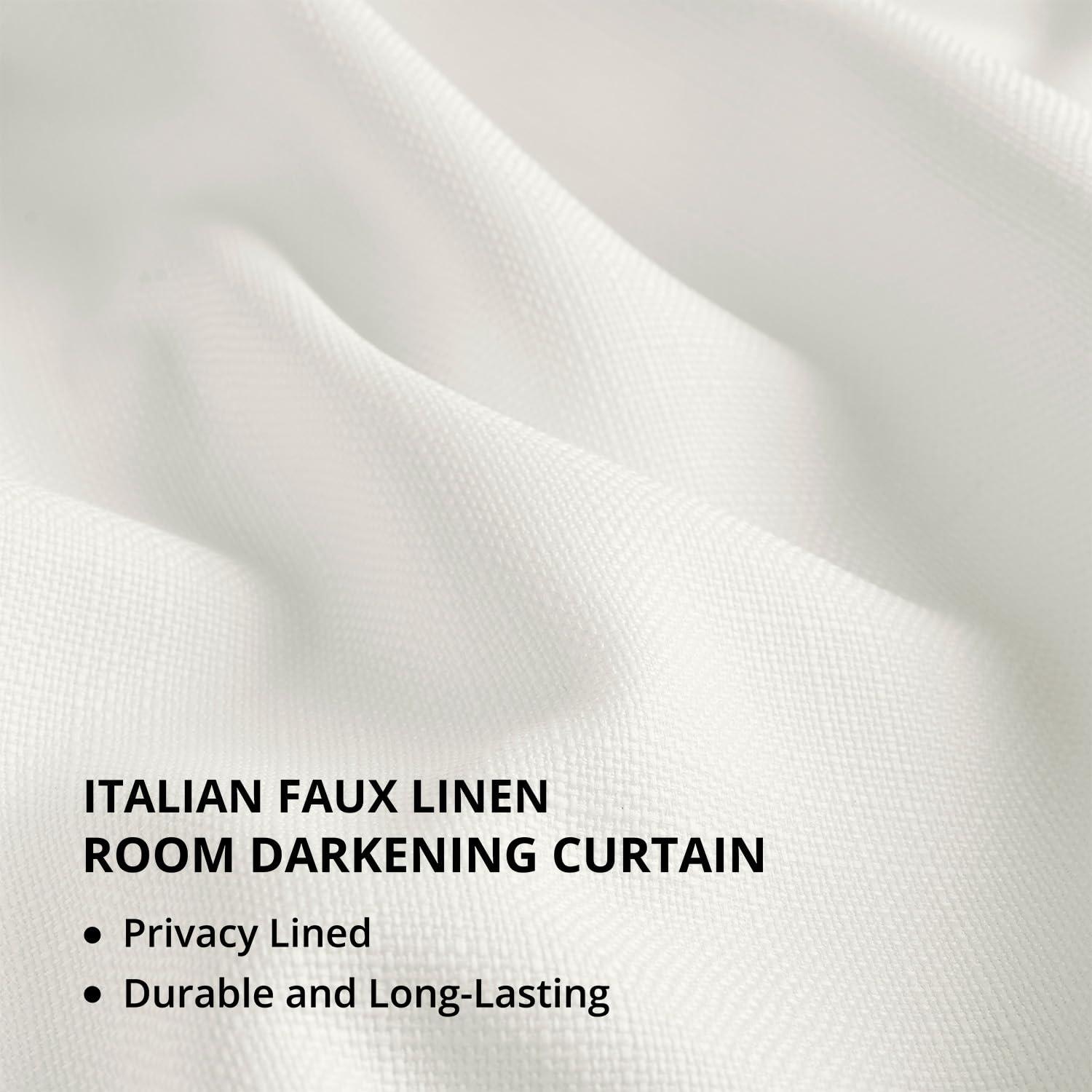 HPD Half Price Drapes Magnolia Off White Italian Faux Linen Room Darkening Curtains with Rod Pocket - 1 Panel - Window Curtains for Living Room & Curtains for Bedroom, 50W X 84L