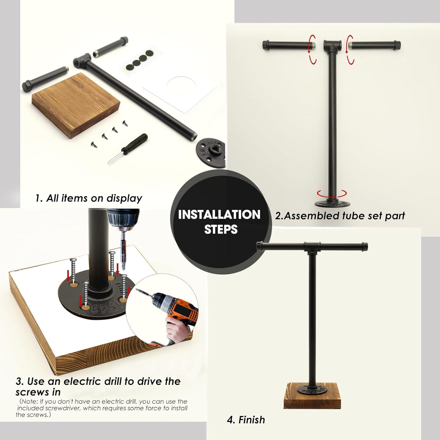 Hand Towel Holder, T-Shape Height 15'' Black Hand Towel Holder Stand, Free Standing Hand Towel Stand for Bathroom Countertop