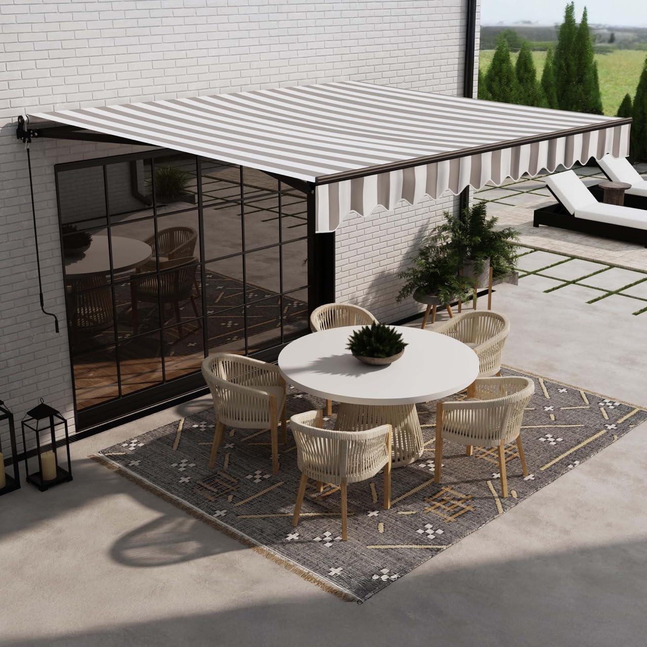 Retractable Home Patio Awning | Deck Canopy |UV Protection Sunshade | Manual Black Frame | Upgraded 2024