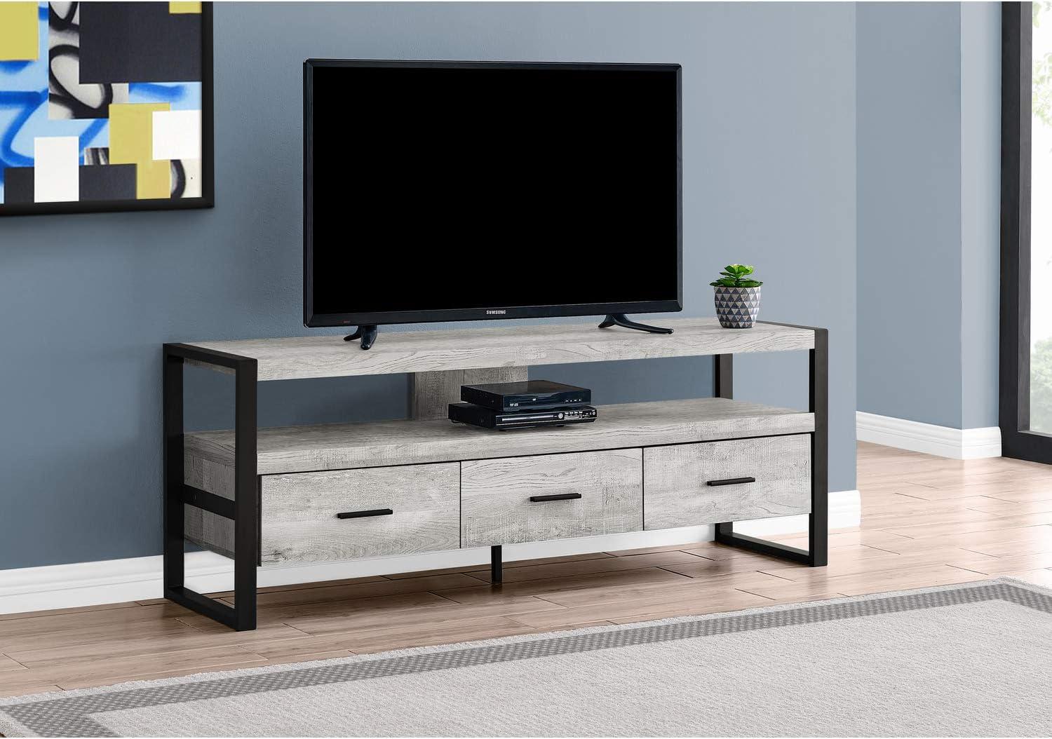 Contemporary 59" Gray TV Stand with 3 Storage Drawers and Metal Frame