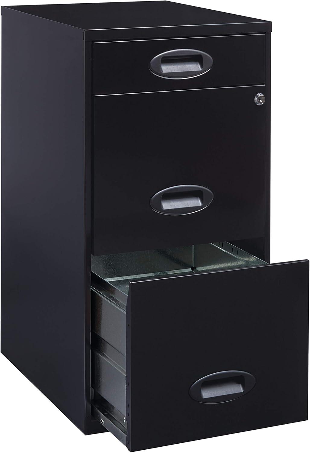 Space Solutions  18in. Deep 3 Drawer Metal Organizer File Cabinet with Pencil Drawer, Black