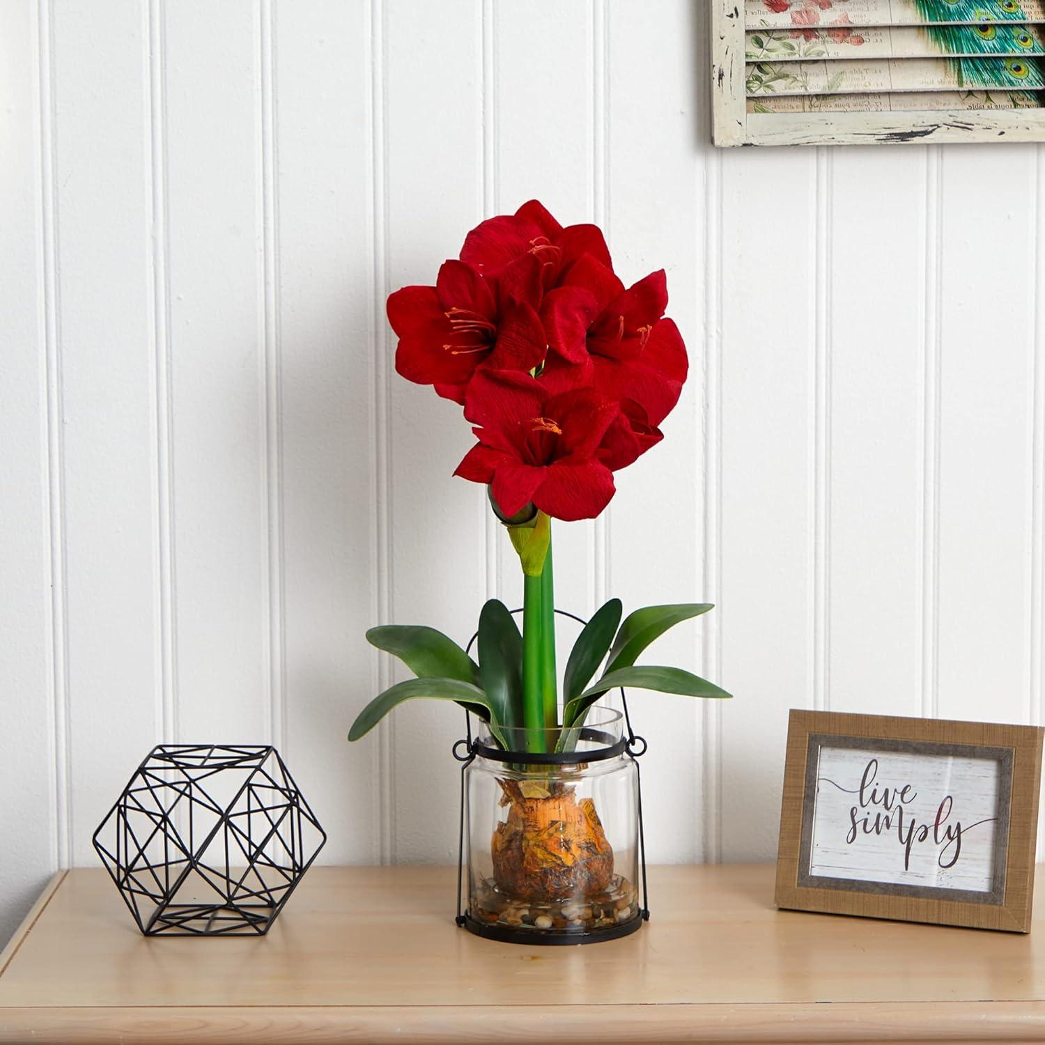 Nearly Natural 24-in Amaryllis with Vase