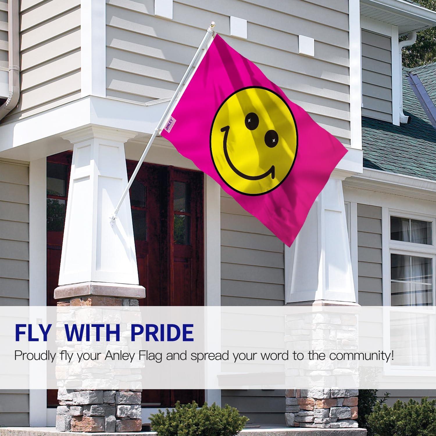 Anley Fly Breeze 3x5 Foot Pink Happy Face Flag - Vivid Color and Fade proof - Canvas Header and Double Stitched