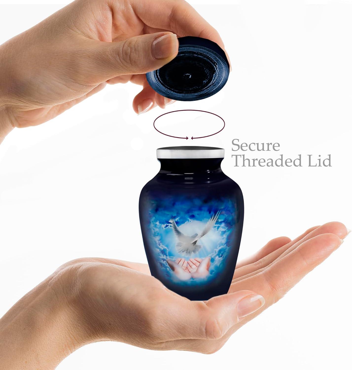 Trupoint Memorials Small Urns for Human Ashes Keepsake, Decorative Mini Cremation Urn for Adult Men & Women – Set of 4, Blue Dove