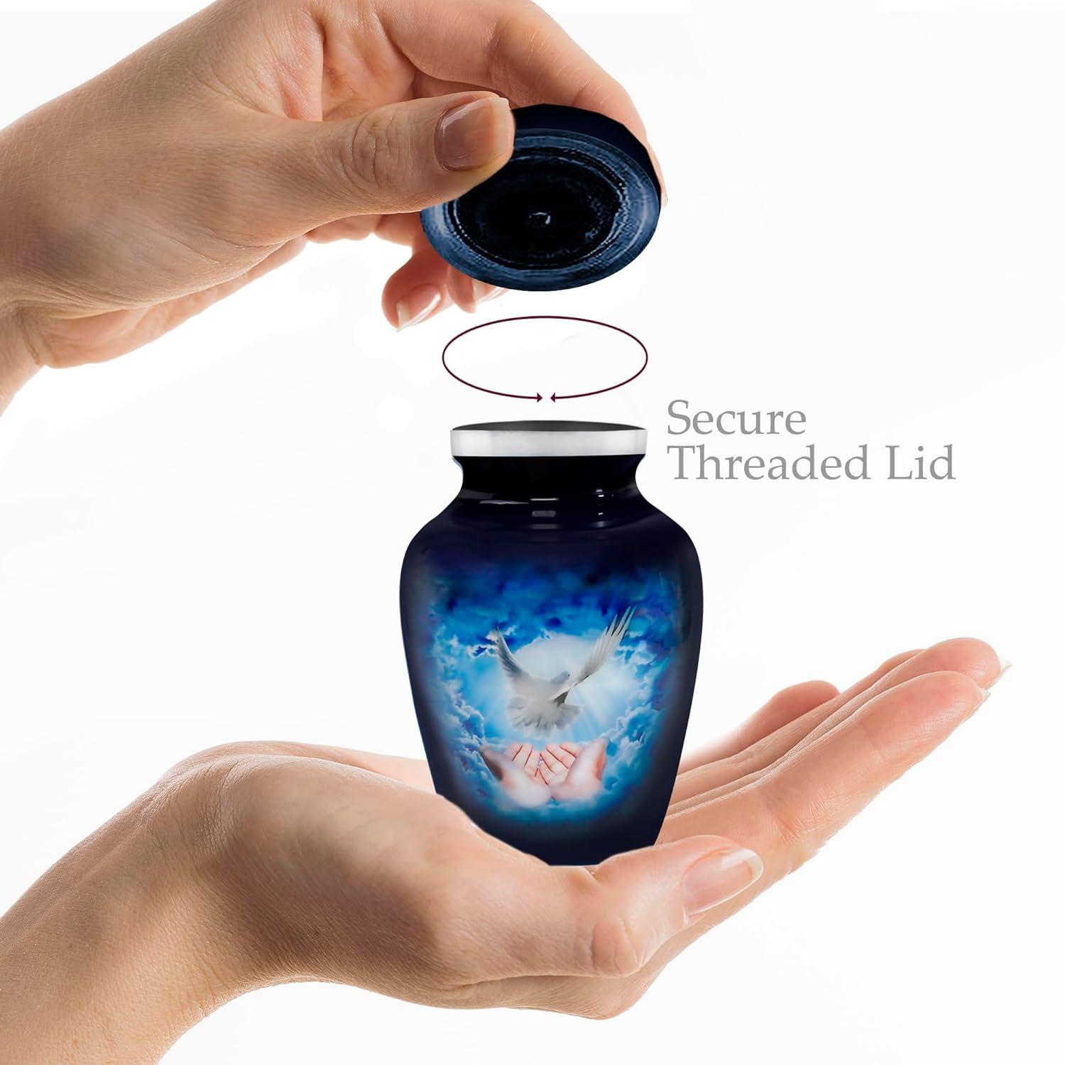 Trupoint Memorials Small Urns for Human Ashes Keepsake, Decorative Mini Cremation Urn for Adult Men & Women – Set of 4, Blue Dove