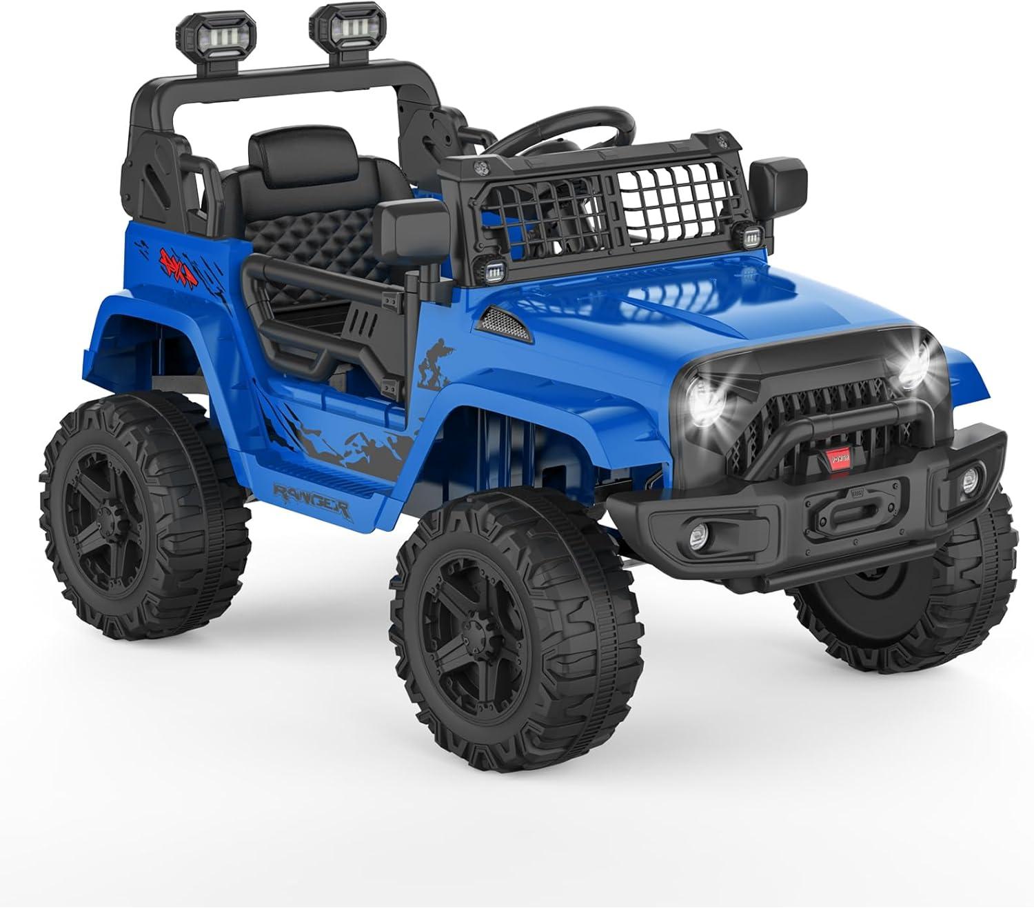 Ride on Truck Car 12V Kids Electric Vehicles with Remote Control Spring Suspension, LED Lights, Bluetooth, 2 Speeds