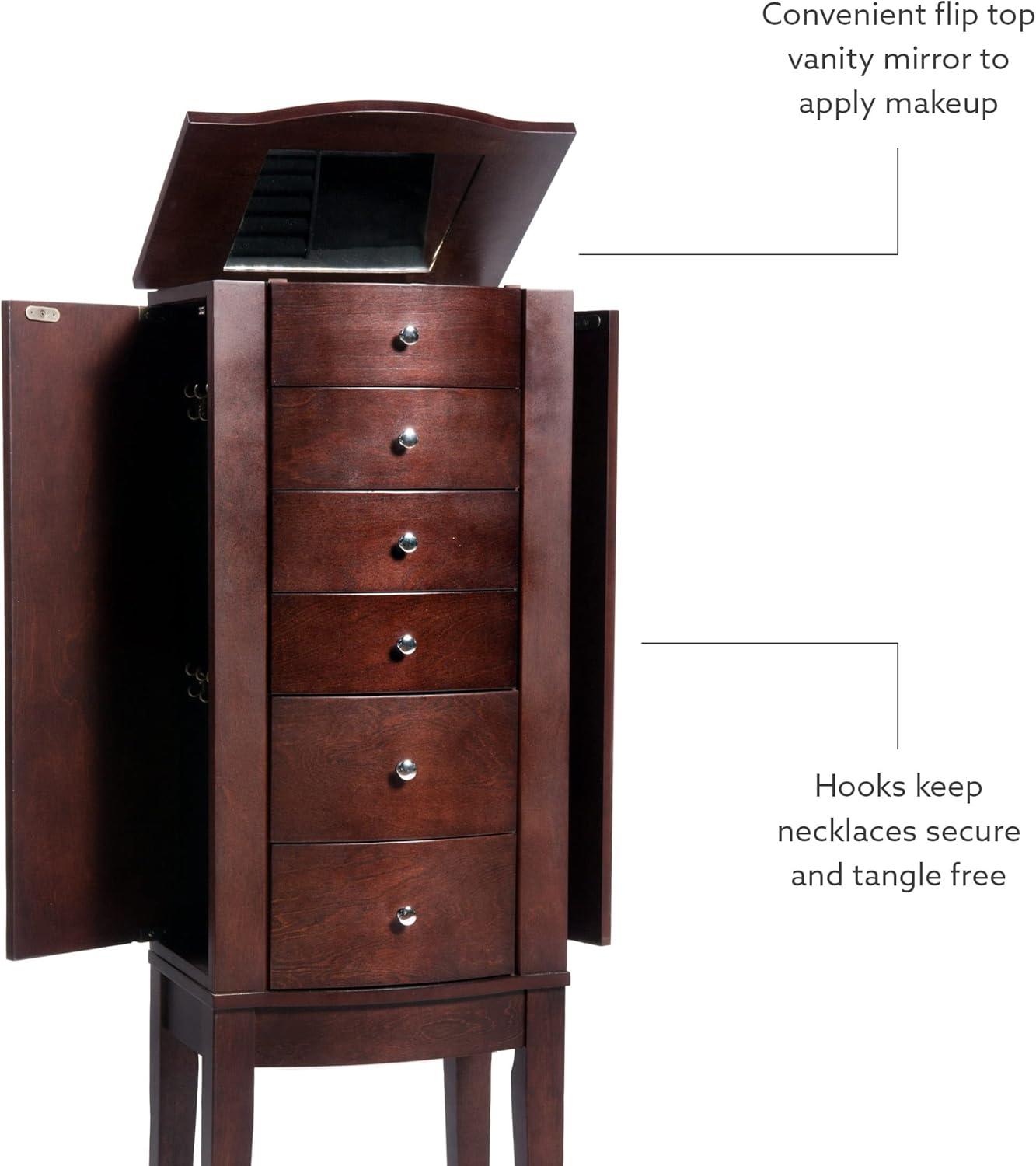 DEBLIT Contemporary Jewelry Armoire with 6 Drawers, Engineered Wood Finish, Merlot