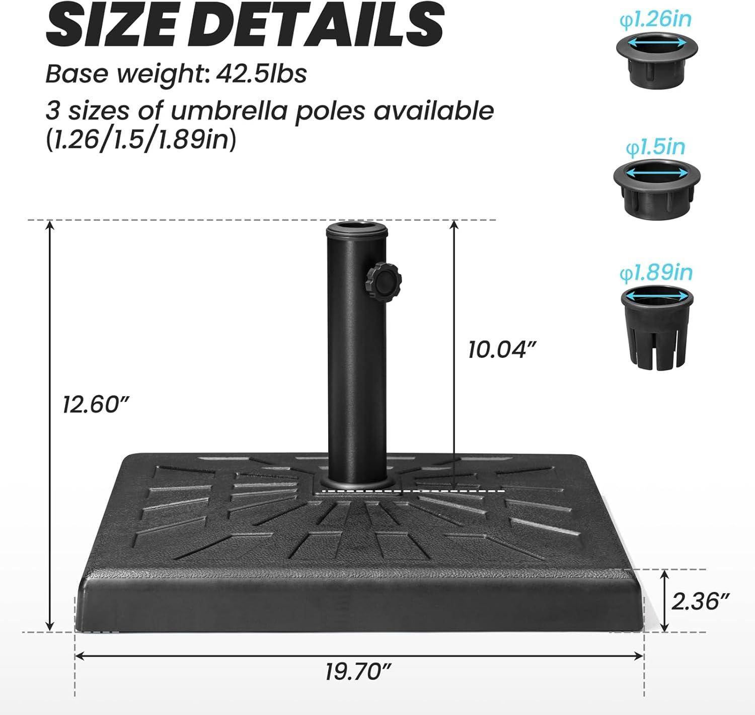 Crestlive Products 42.5 lbs Heavy Duty Square Concrete Patio Umbrella Base with 2 Wheels, Black