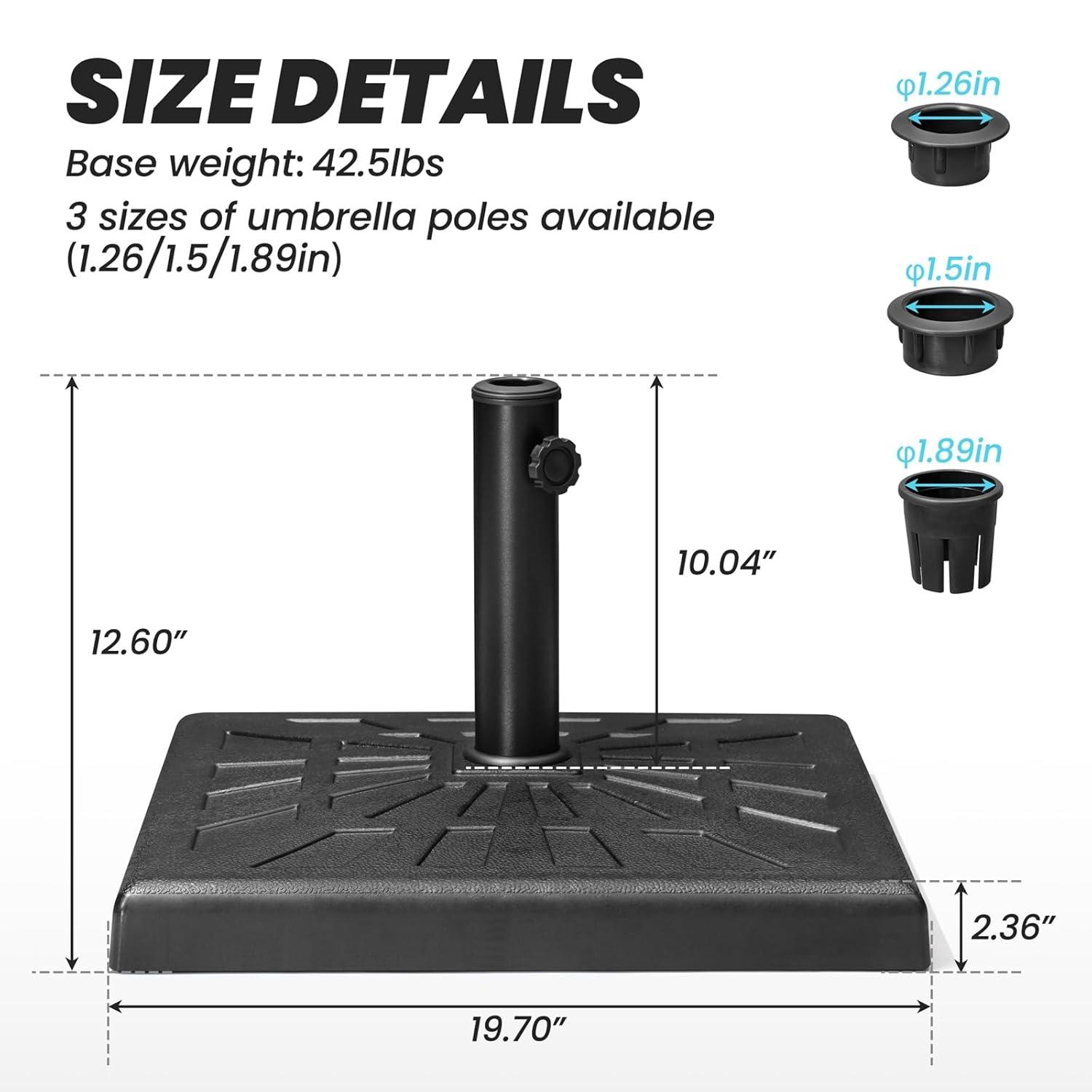 Crestlive Products 42.5 lbs Heavy Duty Square Concrete Patio Umbrella Base with 2 Wheels, Black
