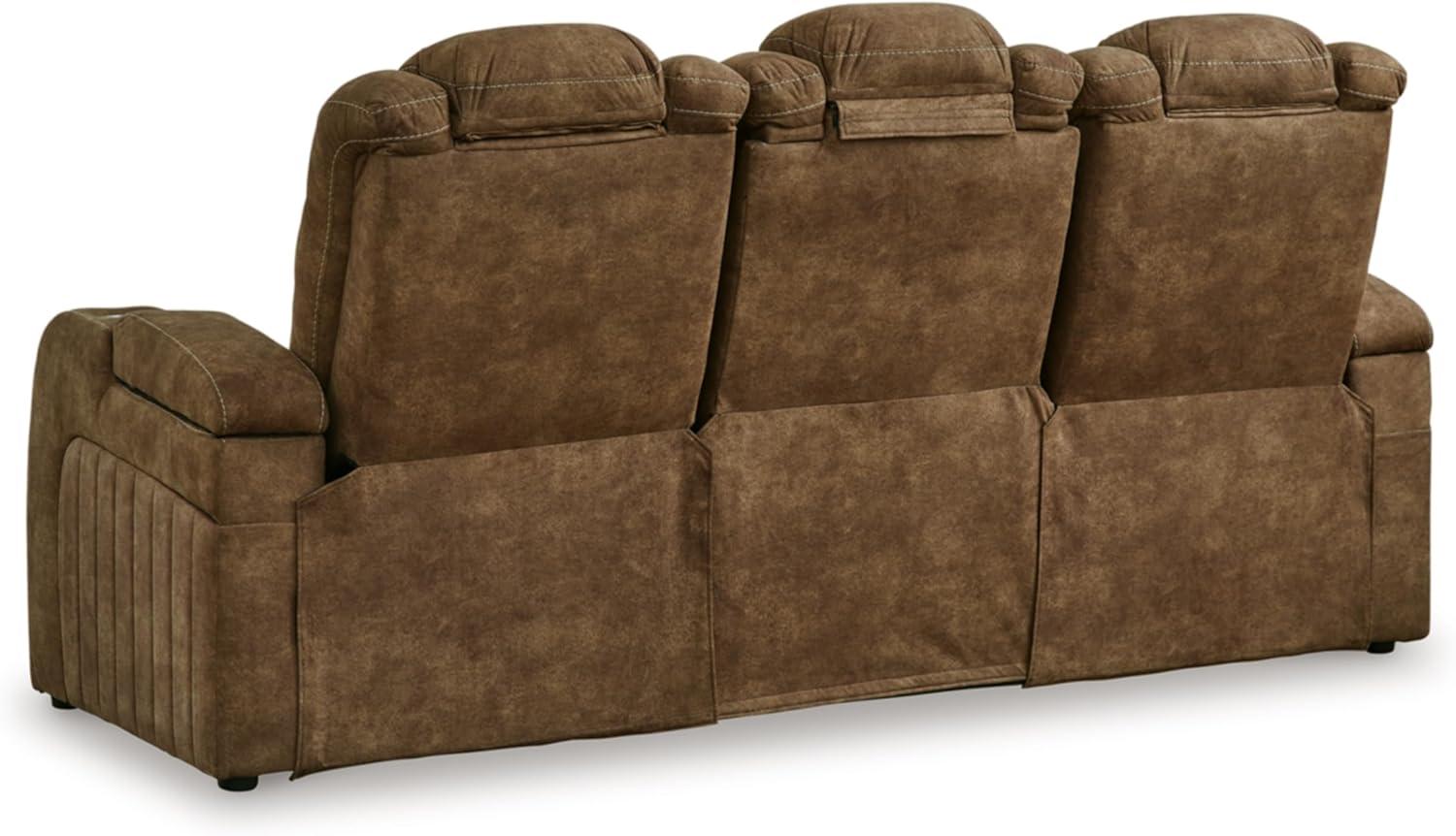 Brown Faux Leather Power Reclining Sofa with Storage