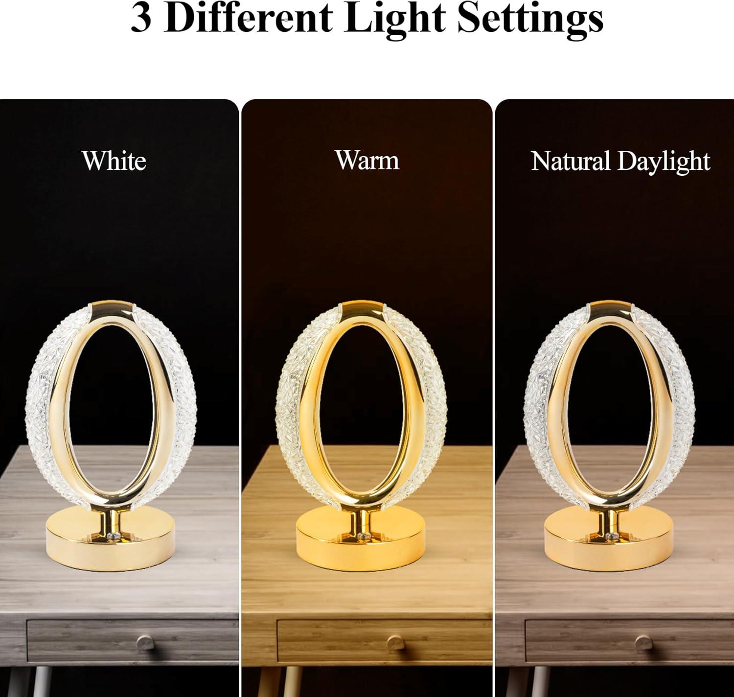 Bell and Howell Hudson Table Lamp 2 Pack Small Cordless Touch LED Rechargeable Oval Ring Lamp Bedside Desk Gold Base