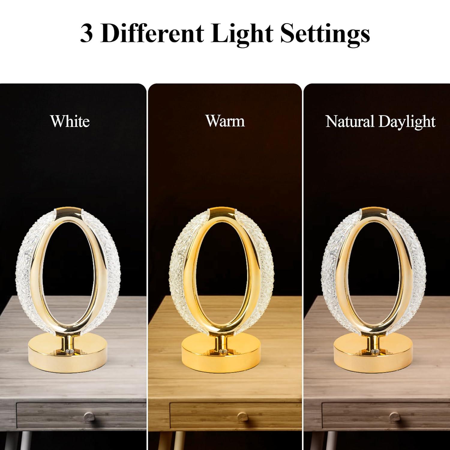 Bell and Howell Hudson Table Lamp 2 Pack Small Cordless Touch LED Rechargeable Oval Ring Lamp Bedside Desk Gold Base