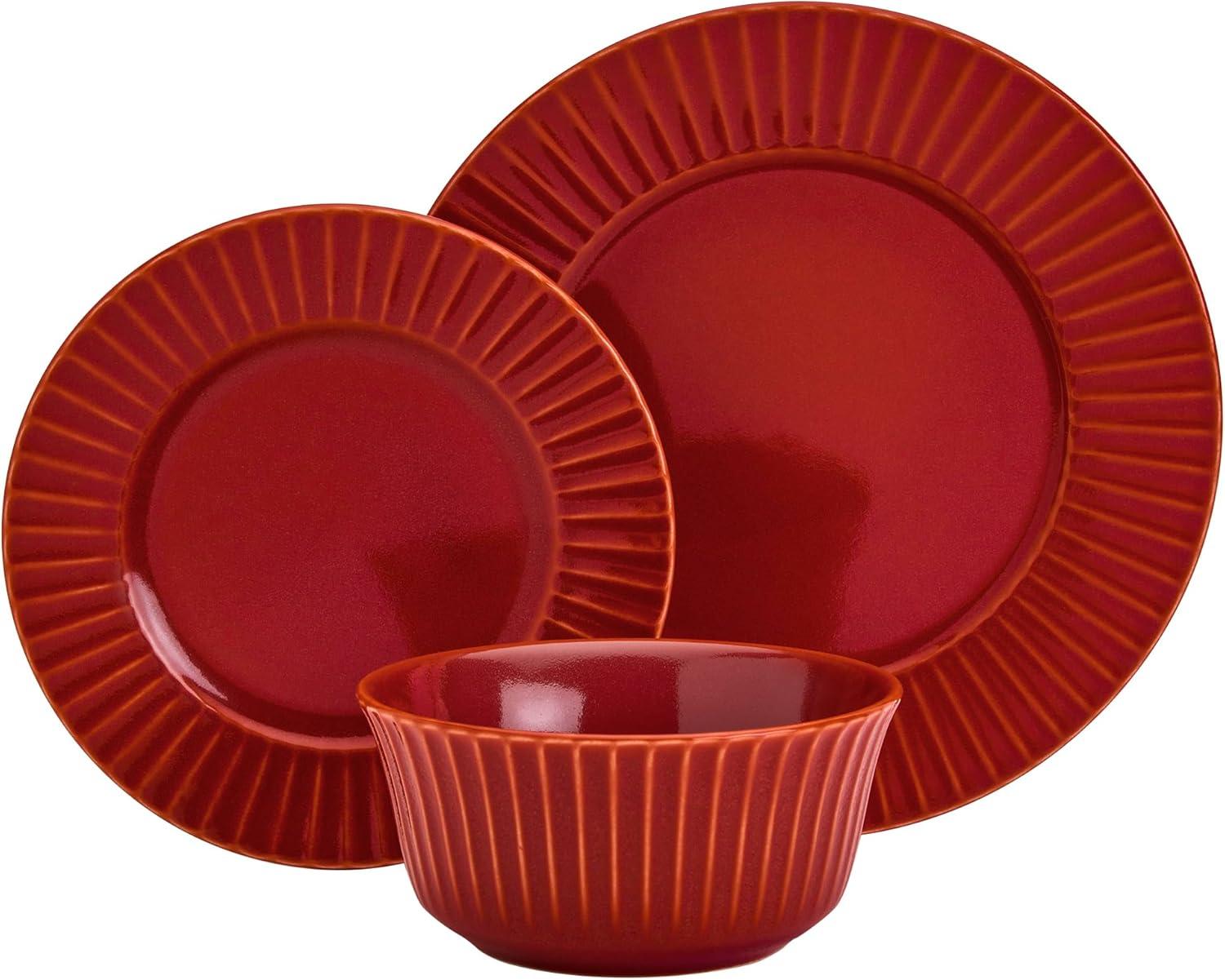 Richmond Red Hand Painted Stoneware Dinnerware Set, Service for 4