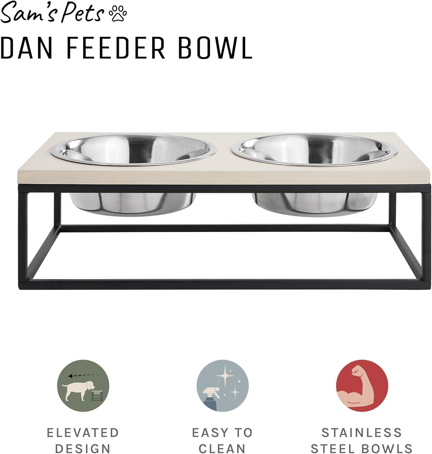 Elevated Dual Stainless Steel Pet Bowls with Wood Frame