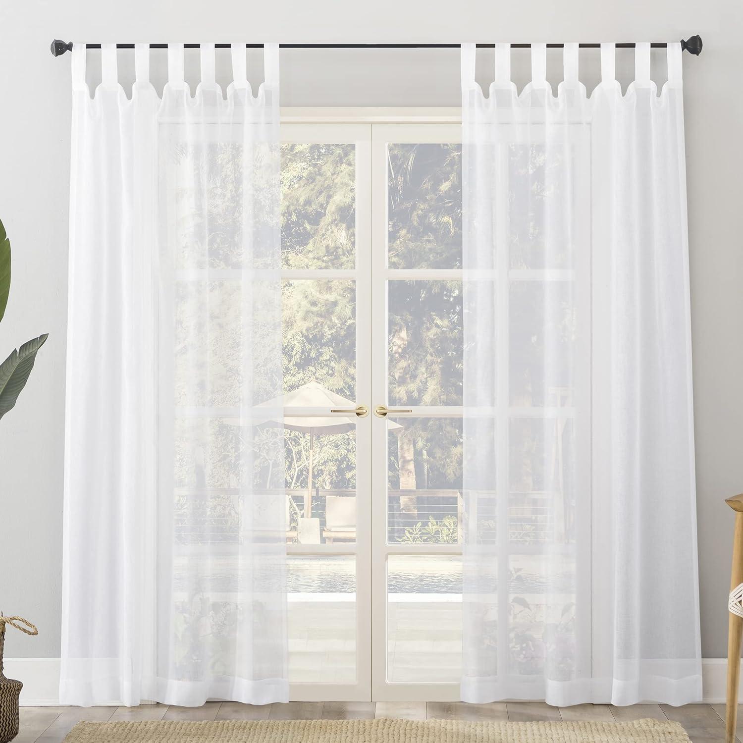 No. 918 84" x 50" White Solid Print Outdoor Curtain With Tab Top