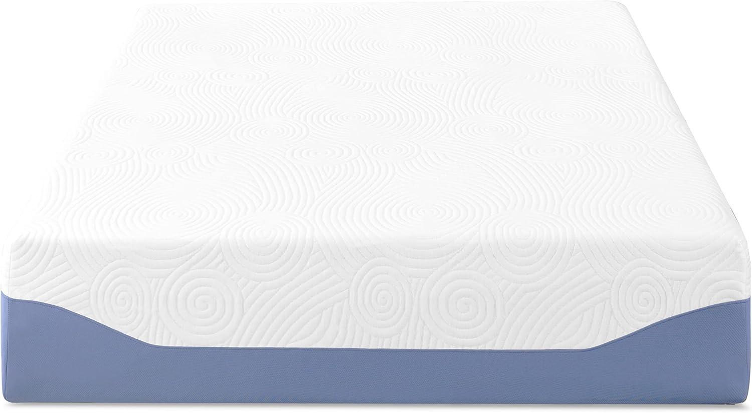 Queen 14-Inch White and Blue Gel Memory Foam Mattress