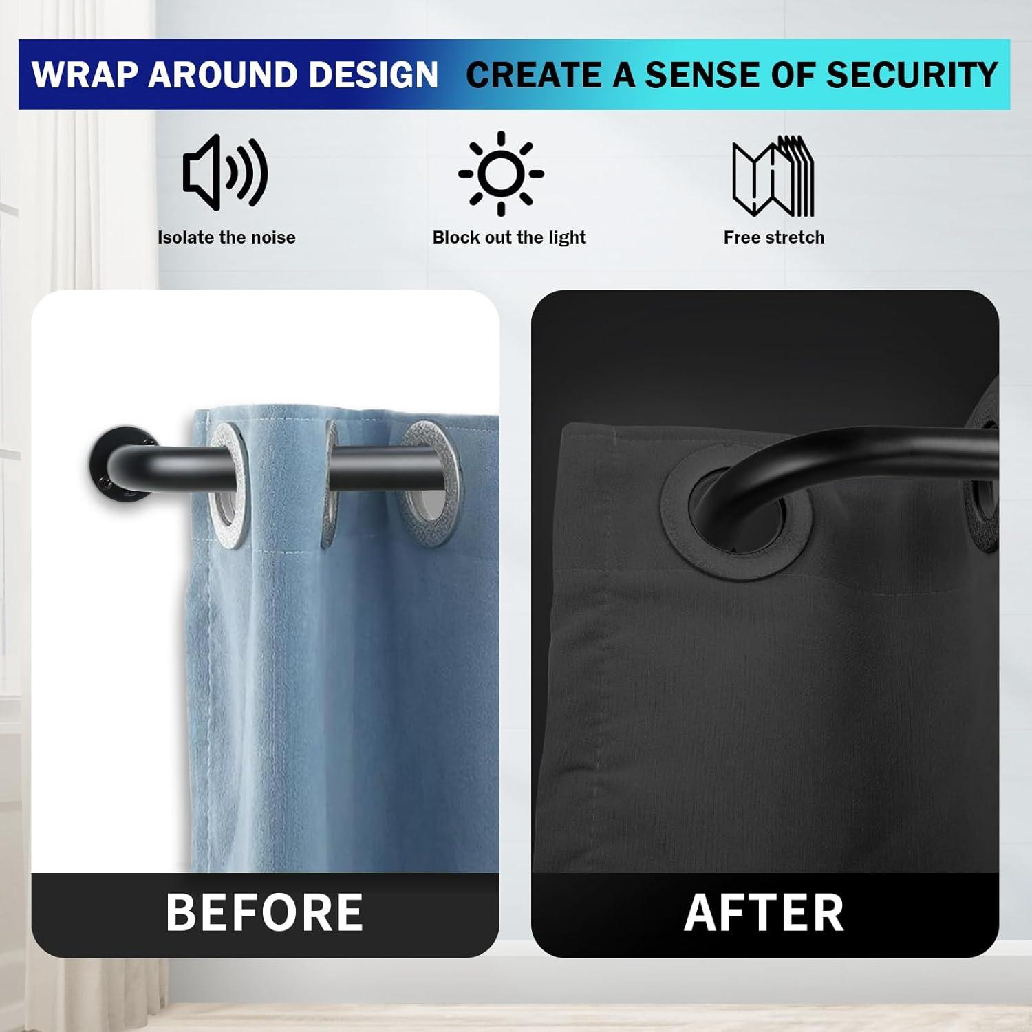 Energy-saving Wraparound Adjustable French Blackout Curtain Rod Set Matte Black 28"-48" Black Finish
