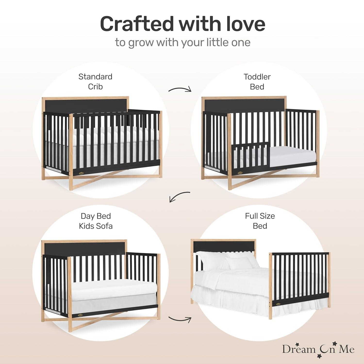 Dream On Me Owen 5-in-1 Convertible Crib, Vintage White Oak