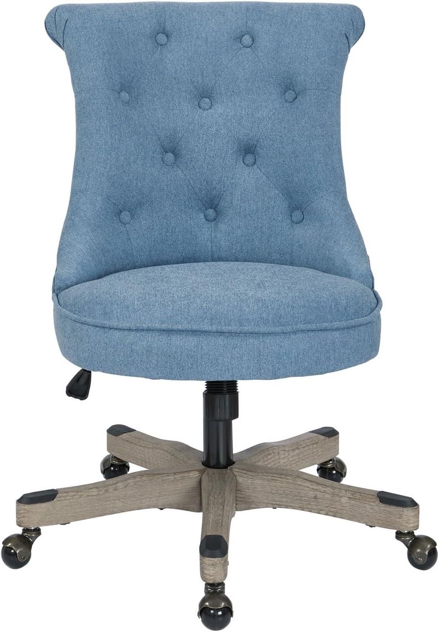 Hannah Tufted Office Chair in Sky Blue Fabric with Grey Wood Base