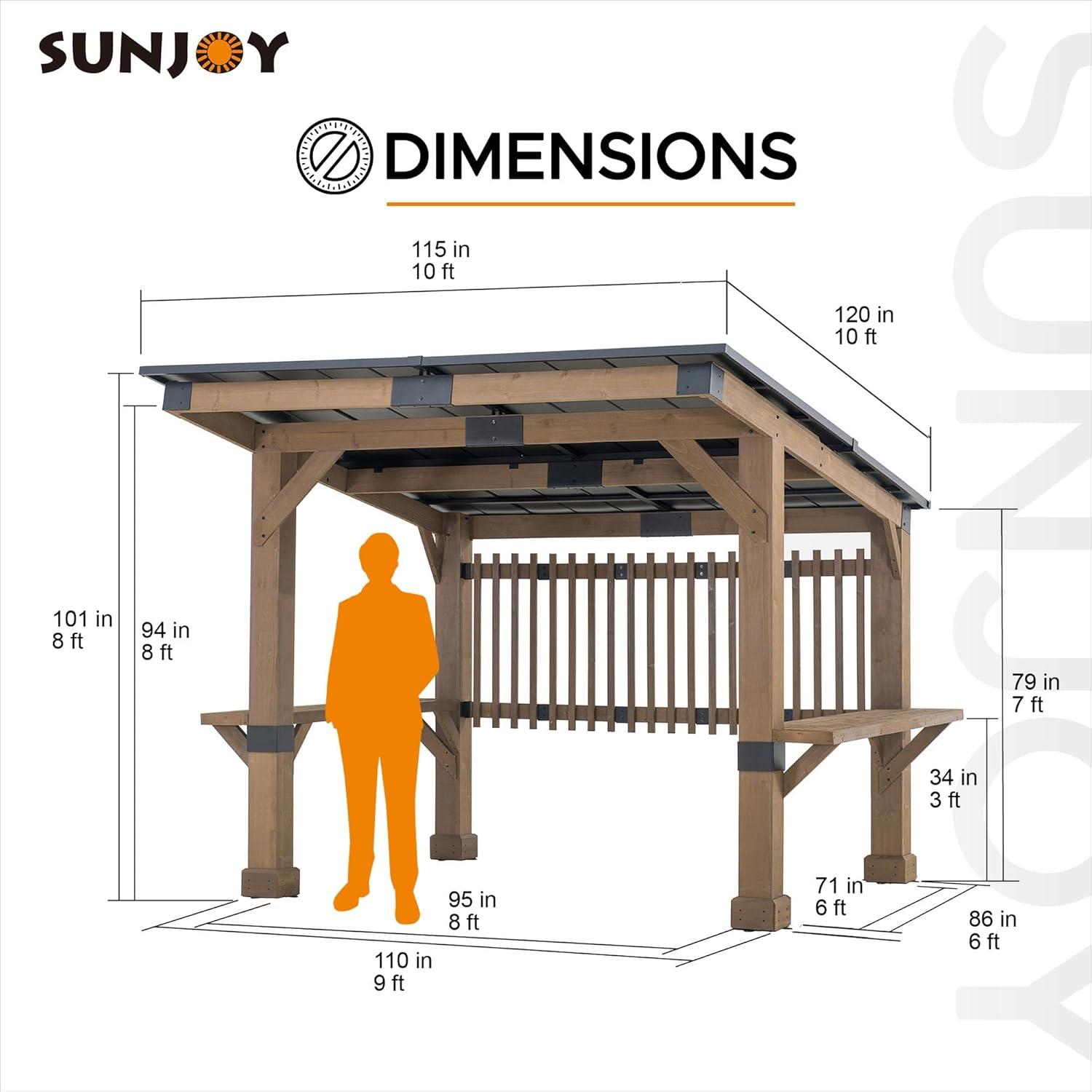 Cedar and Aluminum 10' x 11' Outdoor Grill Gazebo with Privacy Screen