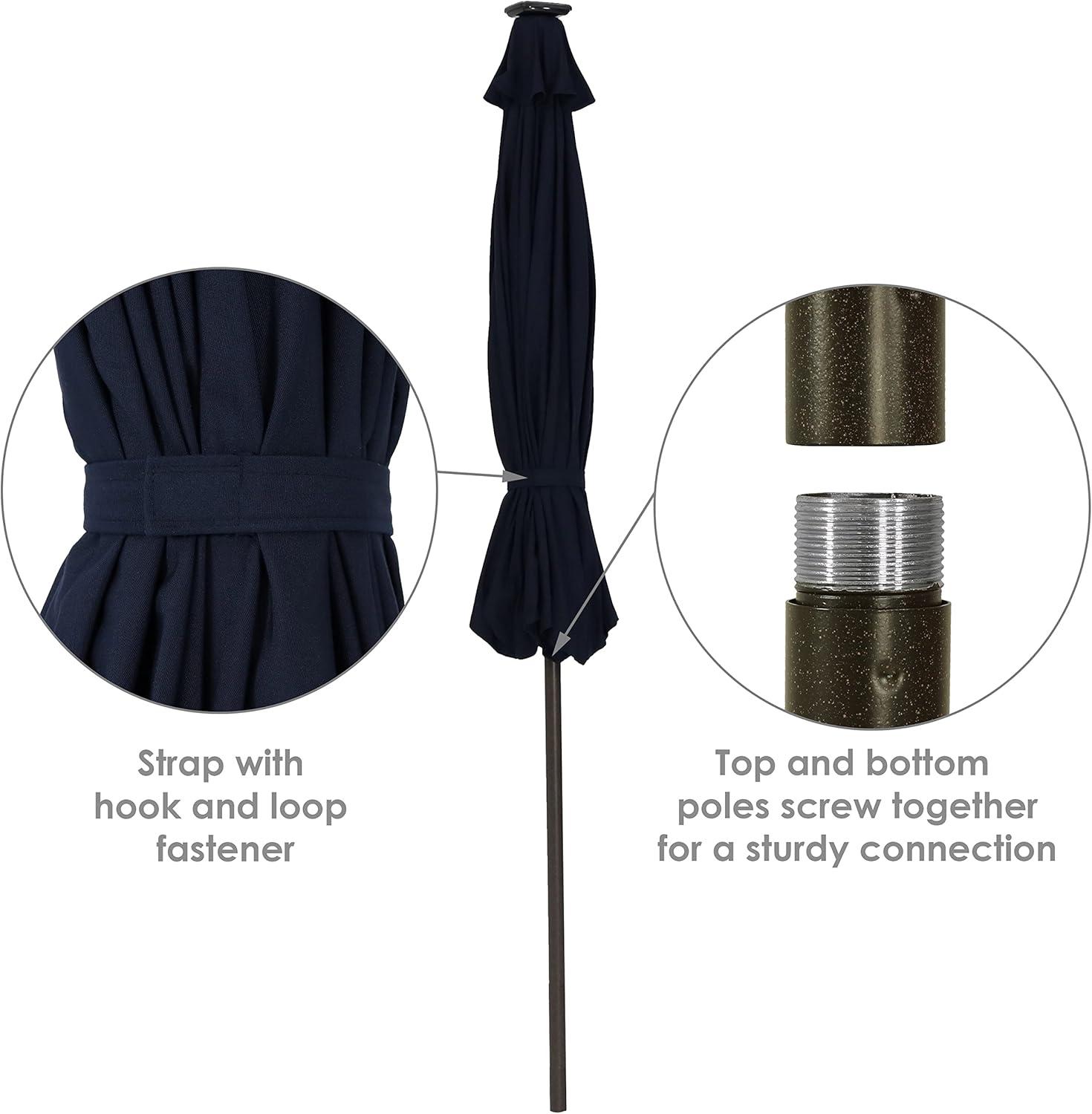 Sunnydaze Outdoor Solution-Dyed Sunbrella Pool Patio Umbrella with Solar LED Light Bars and Tilt - 9' - Navy Blue