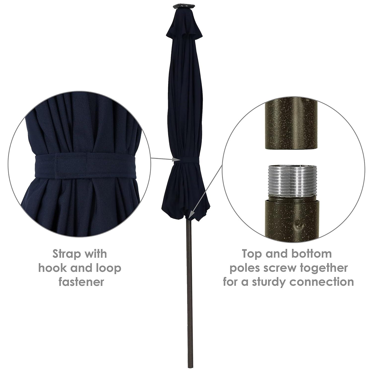 Sunnydaze Outdoor Solution-Dyed Sunbrella Pool Patio Umbrella with Solar LED Light Bars and Tilt - 9' - Navy Blue