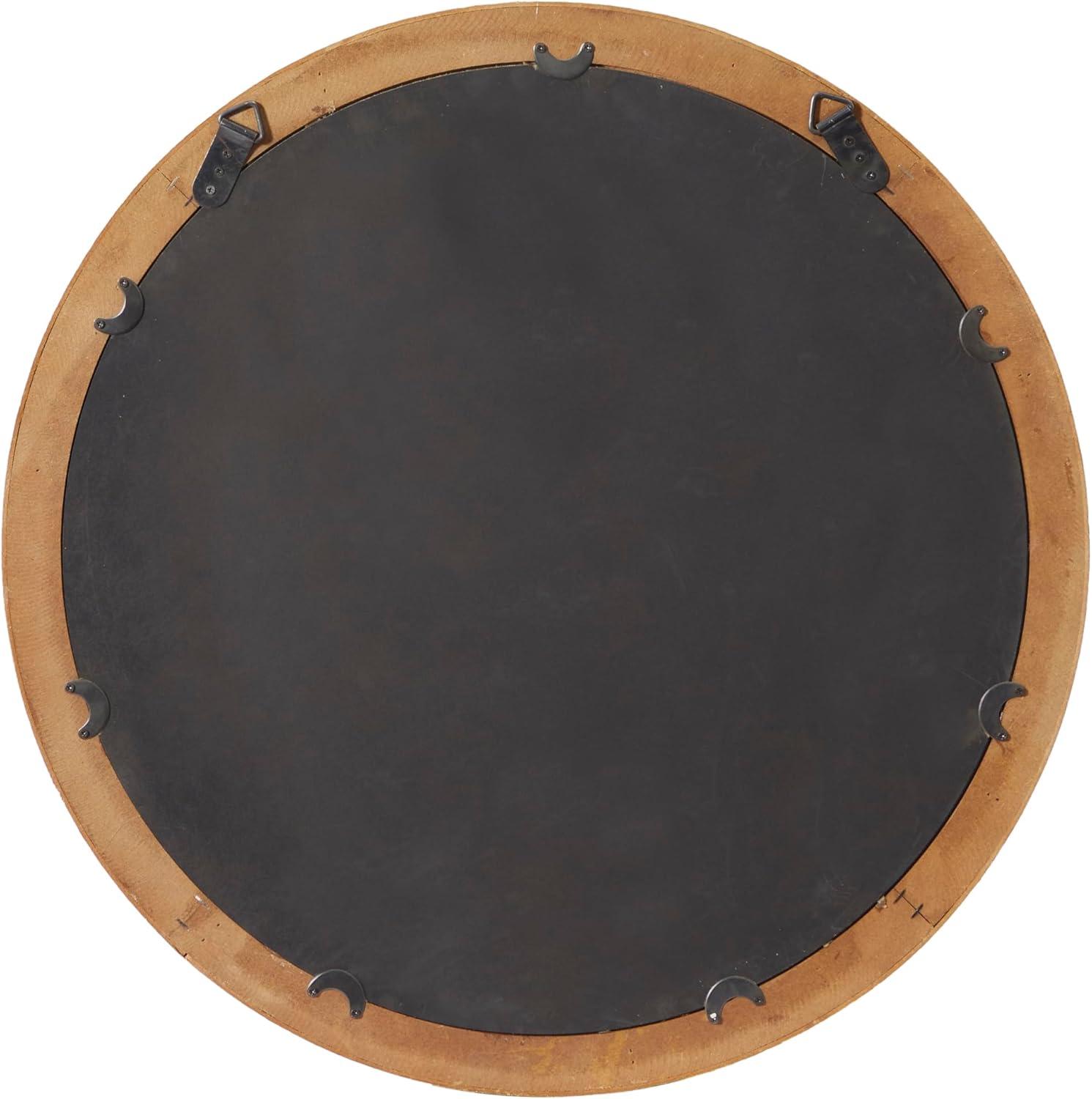 24" Round Natural Brown Wood Wall Mirror