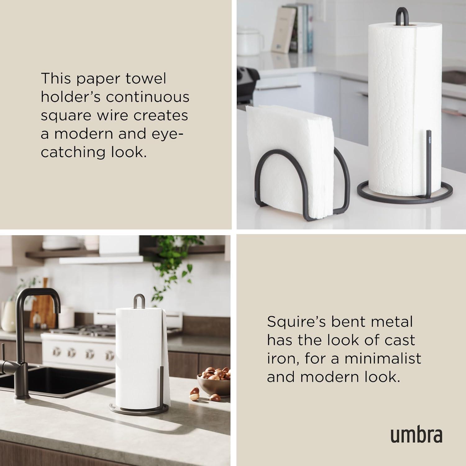 Umbra Squire Paper Towel Holder for Kitchen, Bent Metal Wire Looks Like Cast Iron, Black