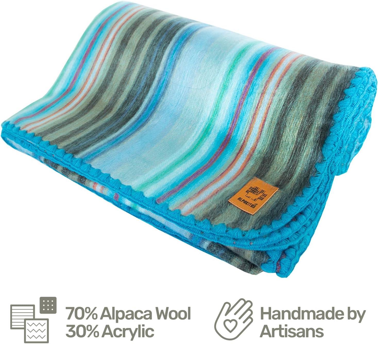 ALPAKITAS Alpaca Wool Soft Blanket | Queen Size Blanket | Cozy Throw Blanket, Lightweight, Breathable, Hypoallergenic, Premium Handmade | 87 x 64 inches (Light Turquoise)