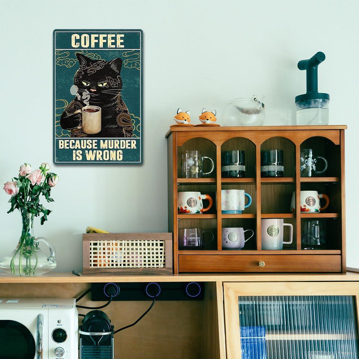 Vintage Metal Tin Sign Funny Sarcastic Party Wall Art Decor Signs Cat Metal Sign - Retro Coffee Theme, Funny Cat Lover Gifts, Suitable for Home & Office Decor, 8x12 Inch