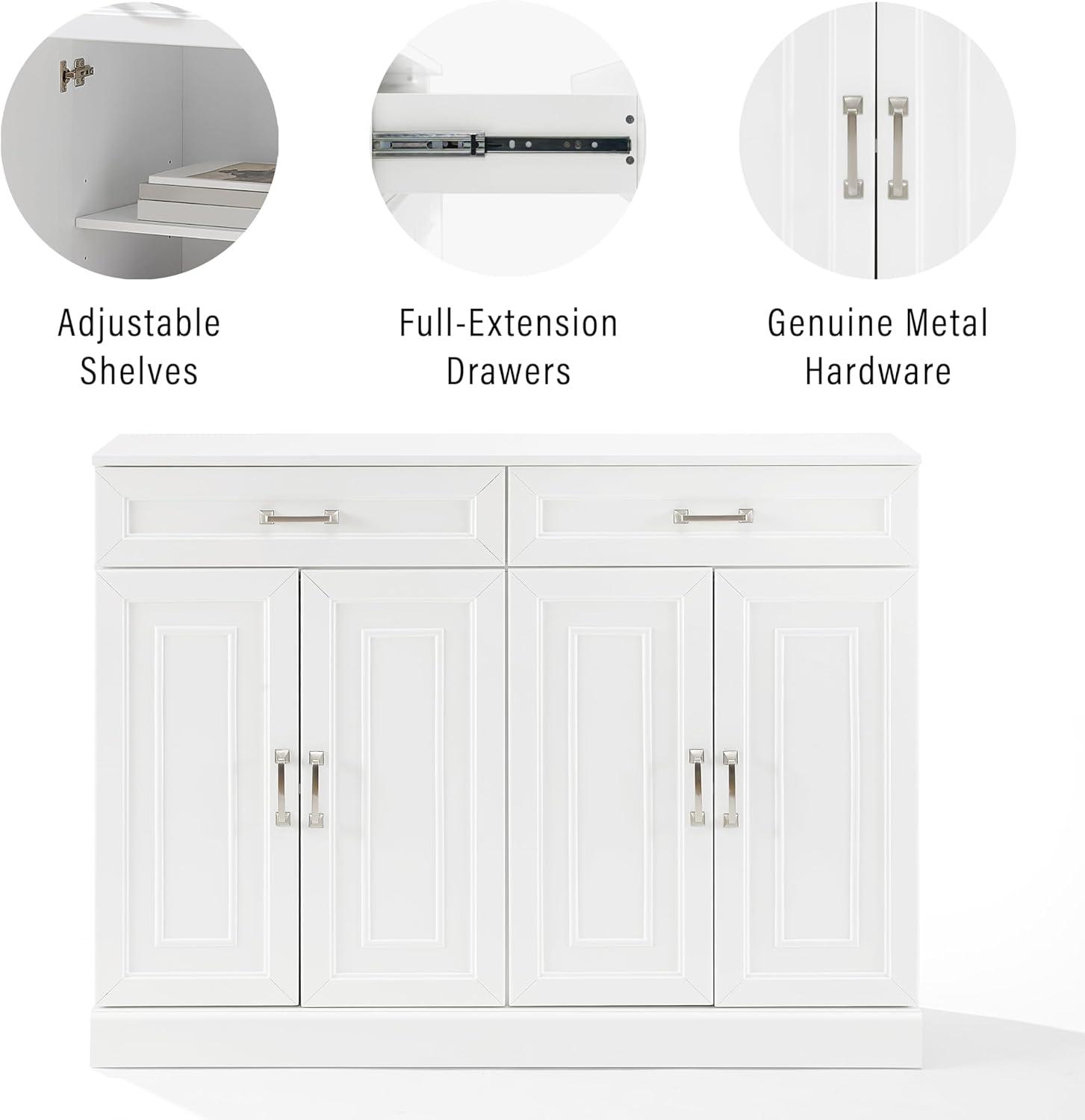 Stanton Sideboard White - Crosley: Adjustable Shelves, 2 Drawers, Traditional Farmhouse Design