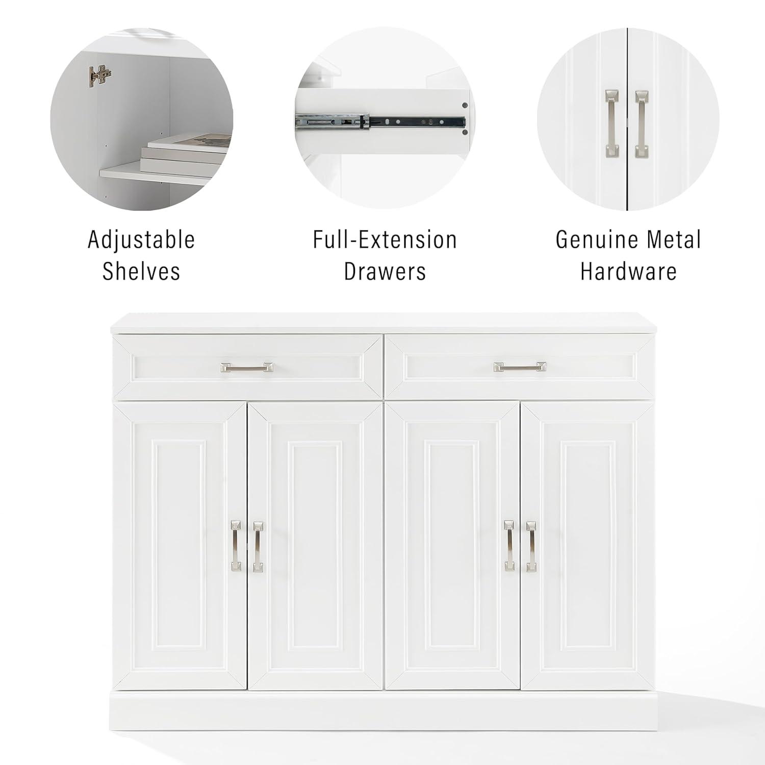 Stanton Sideboard White - Crosley: Adjustable Shelves, 2 Drawers, Traditional Farmhouse Design