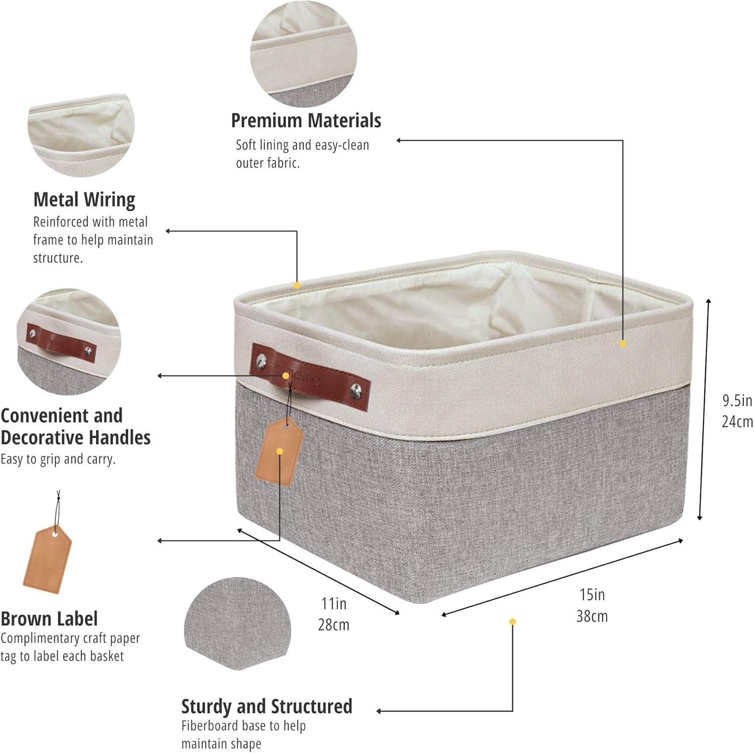 DECOMOMO Large Storage Baskets, Fabric Storage Bins, Baskets and Bins (Grey and White, Set of 3)