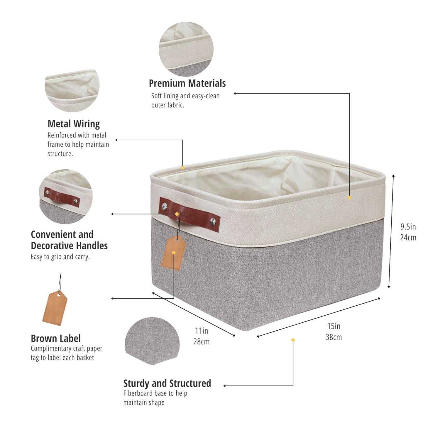 DECOMOMO Large Storage Baskets, Fabric Storage Bins, Baskets and Bins (Grey and White, Set of 3)