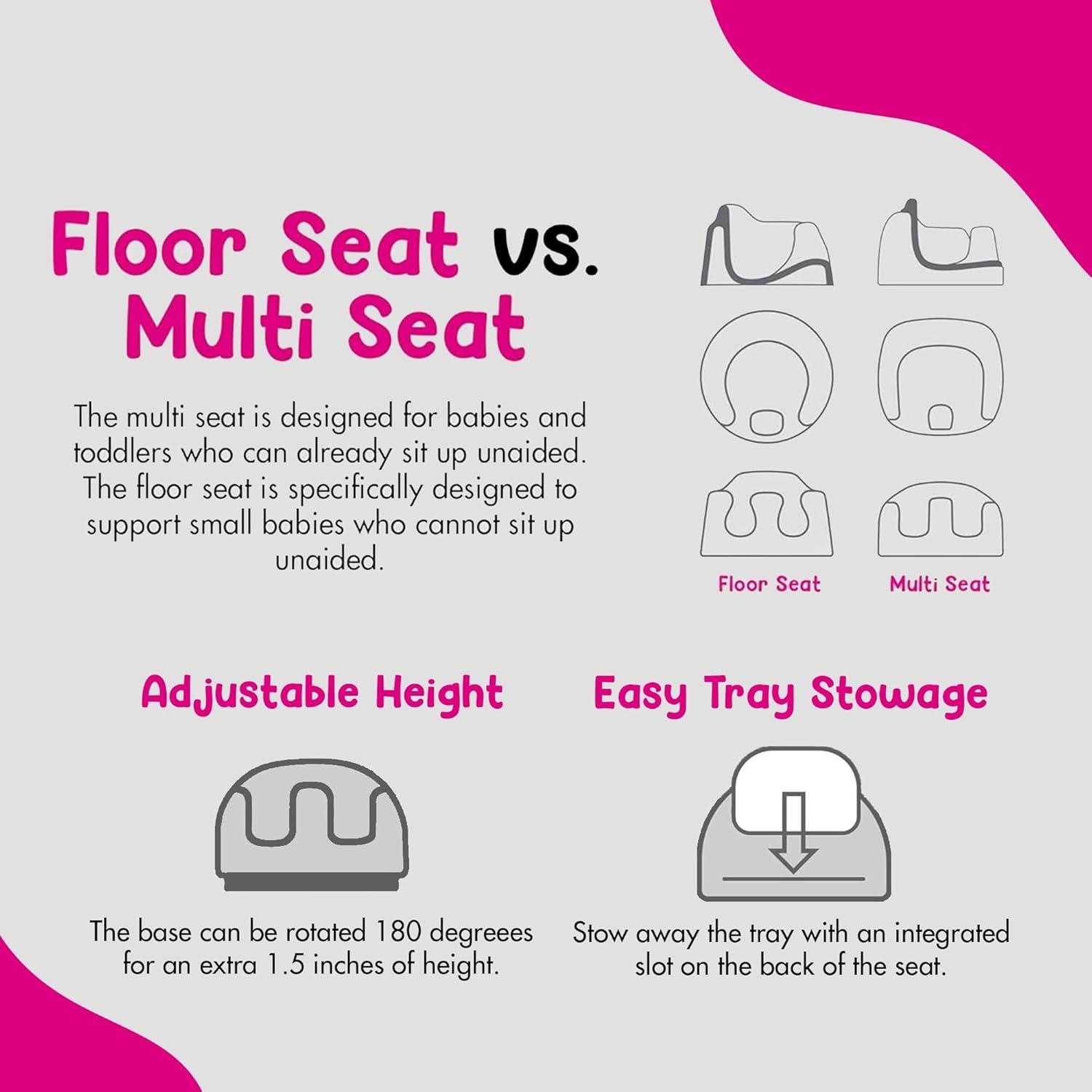 Bumbo Baby Infant Toddler Soft Foam Multi Seat with Removable Tray and Safety Buckle Straps for Kids' 6-36m - Cool Gray