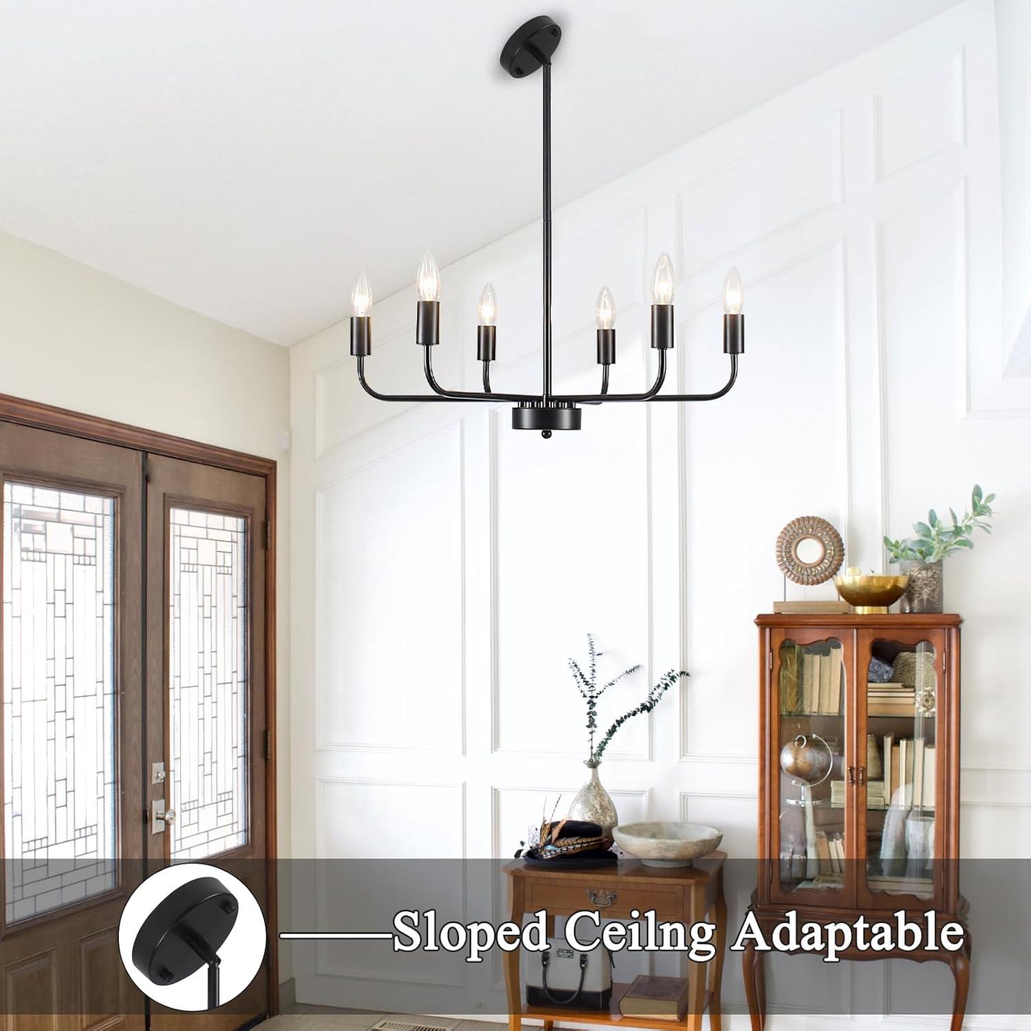 Askrlessi Matte Black 6-Light Adjustable Iron Candle Chandelier