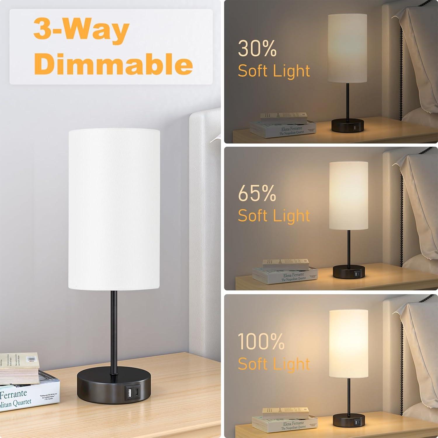 Ebern Designs Table Lamp For Bedroom, 3 Way Dimmable Touch Lamp With Dual Charging Station, Small Bedside Lamps For Night Stands, Living Room, Office(LED Bulb Included) | Wayfair