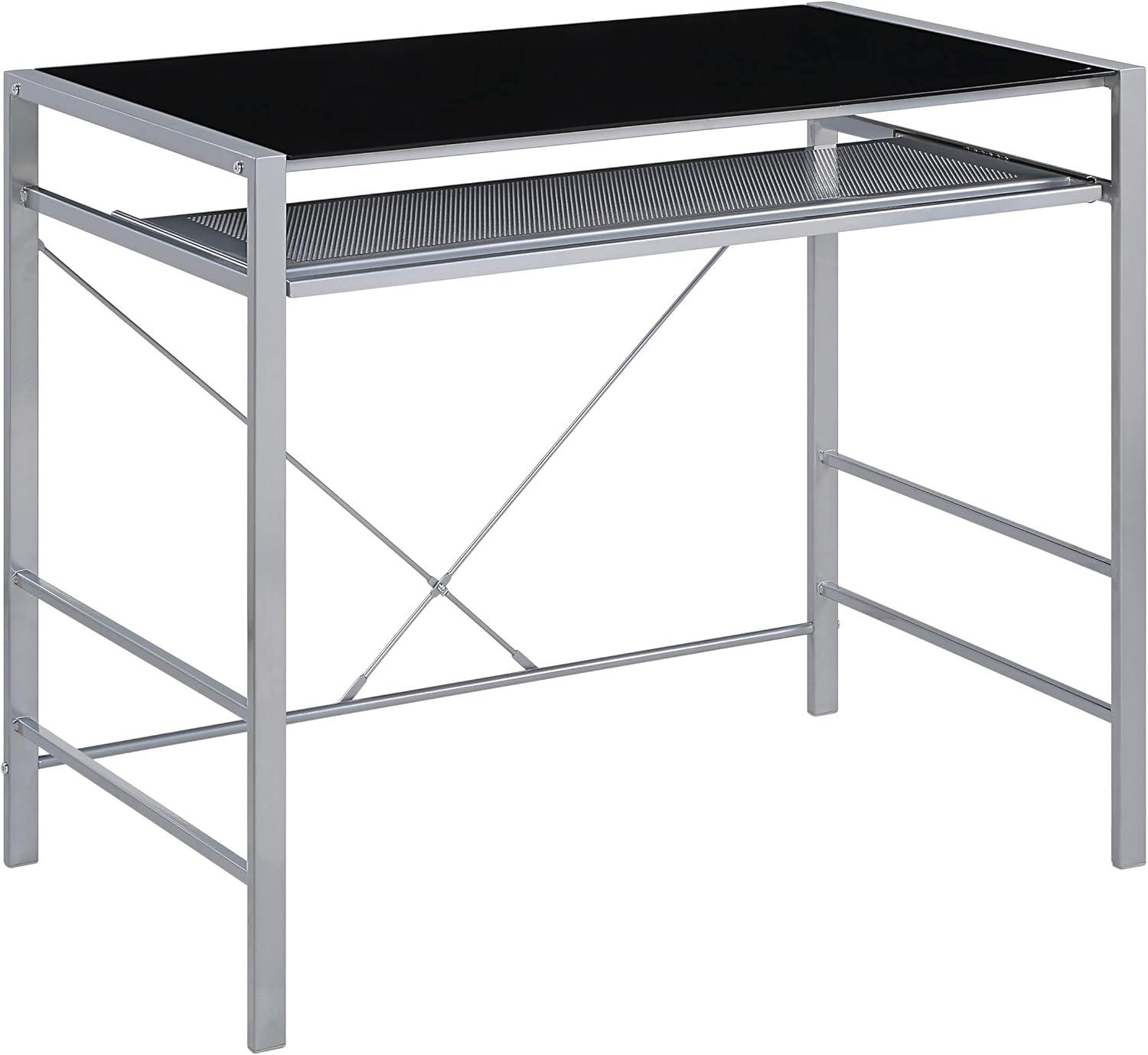 Zephyr Sleek Black Tempered Glass Computer Desk with Silver Frame