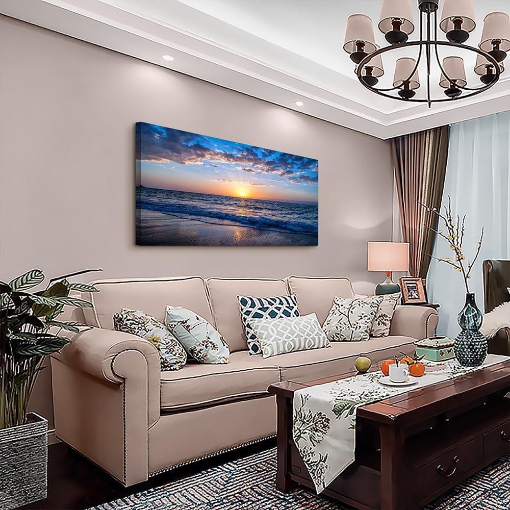 Creowell Wall Art Moon Sea blue Ocean Landscape Paintings Bedroom Canvas Art Print wall art for living room Paintings for Wall Decor and Home Decor -20x16 Inch